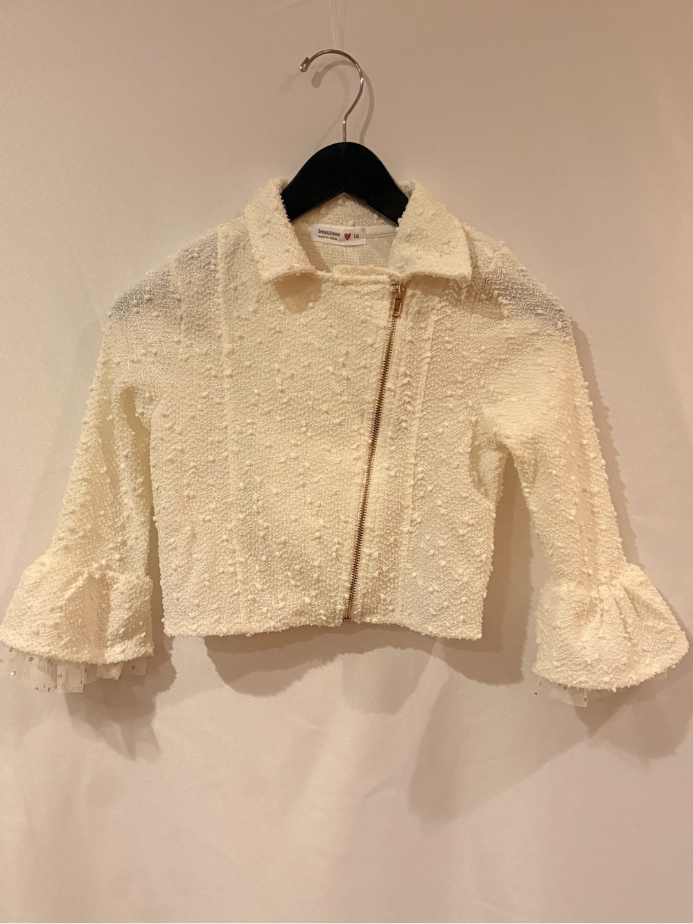 Girls Textured Cream Cropped Jacket NEW